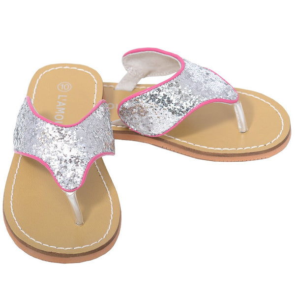 L'Amour Silver T Strap Flip Flop Summer Spring Sandal Toddler Girl 7-10 - SophiasStyle.com